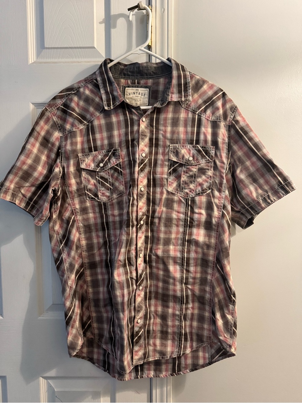 BKE Short-Sleeve Plaid Button-Down Shirt - Red, Gray
